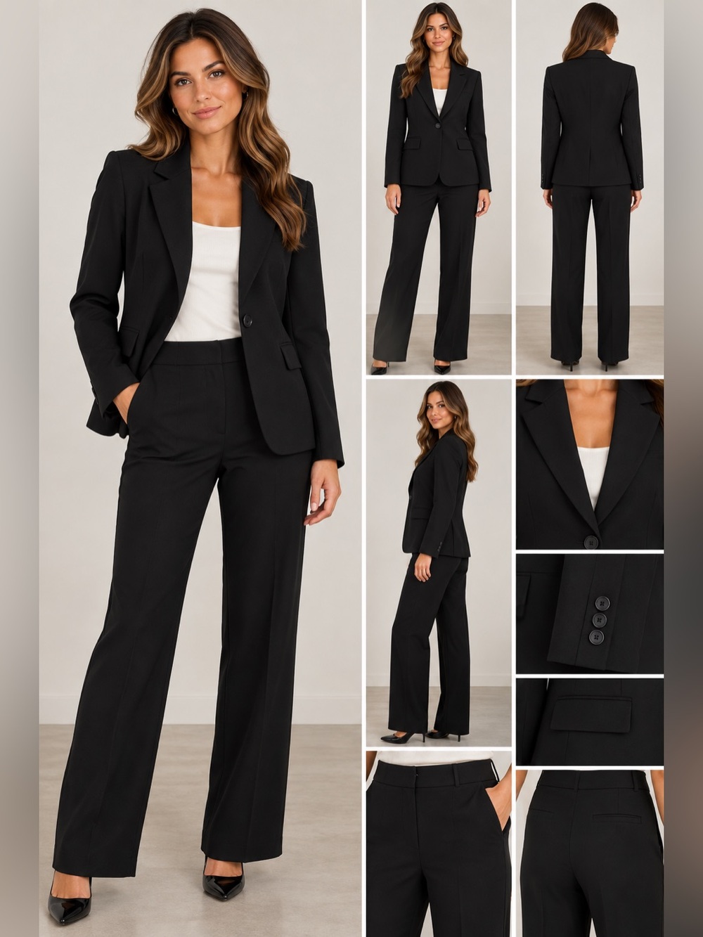Kasper Separates Black Tailored Blazer & Straight Leg Pants Suit Set 6 Six